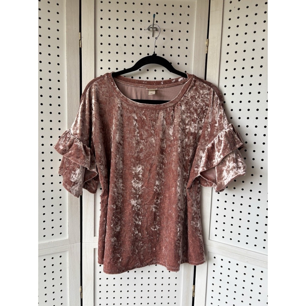 Mossimo XXL Women's Pink Mauve Crushed Velvet Blouse‎ Top Short SLV Dressy